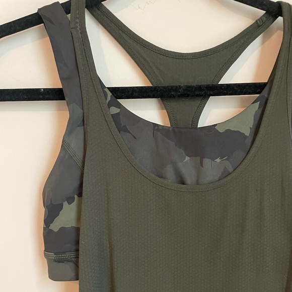 Lululemon Forest Green Tank with Camo Sports Bra - Picture 3 of 5